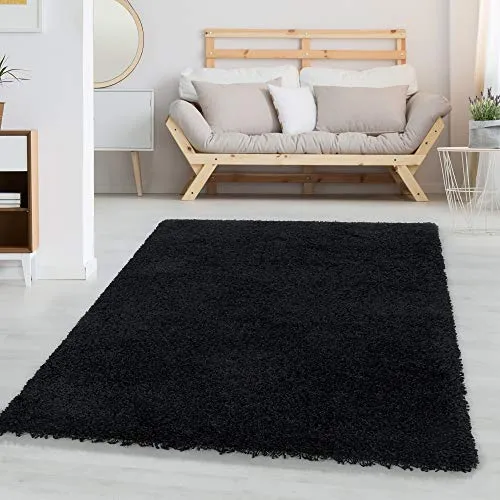 Carpetsale24 Shaggy Hochflor Teppich Läufer Flur 100 x 200 cm Schwarz - Weicher, Flauschiger Teppich Wohnzimmer – Moderner, Rutschfester Badezimmerteppich & Küchenläufer, Bettvorleger Schlafzimmer