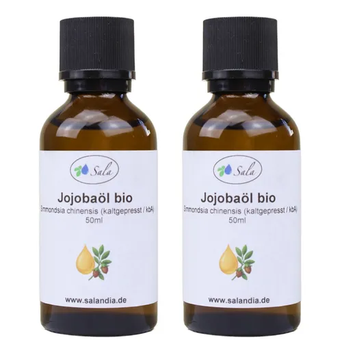 Sala Jojobaöl kaltgepresst Jojoba Öl BIO kbA 2 x 50 ml (100 ml) Glasflasche