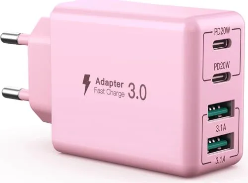 USB C Ladegerät, 40 W 4 Ports USB C, Schnellladeblock Dual Port PD+QC, Multiport Typ C Ladegerät kompatibel mit iPhone 11/12/13/14/15/Pro Max/XS/XR/8/7/Samsung Telefon/Tablet