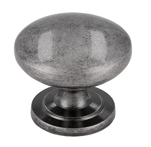 SIRO Vintage Landhaus Möbelknopf Schrankknopf Schubladenknopf Schrank Knauf Griff Design Möbel Knauf rund mit Schrauben 1533 Metall Silber Antik Ø 33 mm 1 Stück