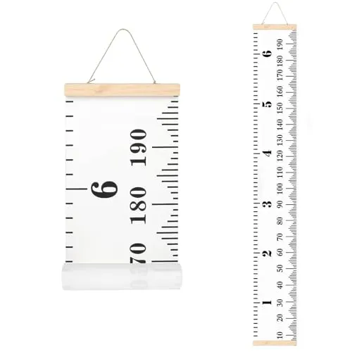 VUCDXOP Baby Messlatte Höhe Diagramm Tragbare aufrollbar Segeltuch und Holz Messlatte Höhe Diagramm Abnehmbare Höhe und Wachstum Diagramm für Kinderziemmer Dekoration