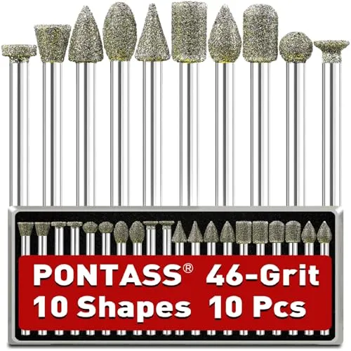 Diamant Fräser Set für Dremel Zubehoer, 10 Stück Diamond Schleifaufsätze, 46 Diamant Schleifstifte Set Körnung mit 1/8