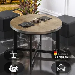 BO Bistro Tisch Ø80xH52cm mit Edelstahl Rand und Eiche/Schwarz - Eleganter Bistro Tisch für Gastronomie: Robuste HPL-Tischplatte und stabiles Stahlgestell vereinen Stil und Funktionalität. Ideal für Restaurants, Cafés und Bars – pflegeleicht und langlebig.