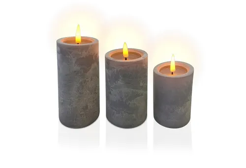 Relaxdays LED Kerzen 3er Set in Betonoptik Grau