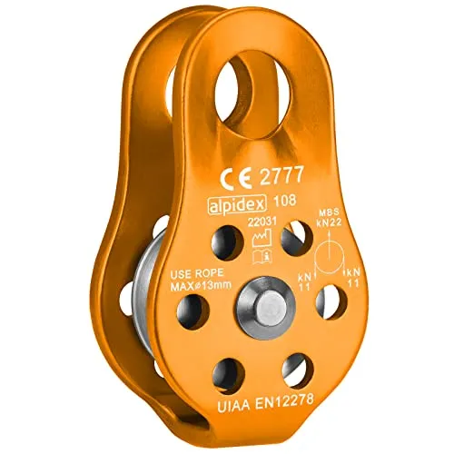ALPIDEX Seilrolle Umlenkrolle 22 kN - Fix Pulley Flaschenzug - geeignet für Textilseile bis 13 mm Durchmesser - EN12278, Farbe:orange