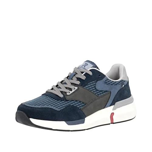 RIEKER SPORT Sneaker Herren Gr. 44 - Sportliche Sneaker aus Velours- und Nubukleder in Blau-Grau mit rutschhemmender Gummisohle und herausnehmbarer Soft-Einlage für optimalen Komfort. Ideal für Freizeit und aktive Tage.