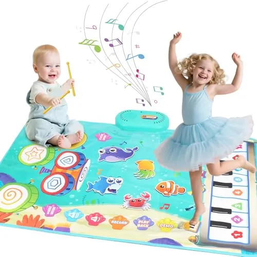 kidmance Baby Spielzeug ab 1 Jahr, Musikmatte für Babys mit Klavier, Trommel und 6 Meeres-Tieren, Kinder von 1 bis 3 Jahren (Geburtstag, Weihnachten, Ostergeschenke)