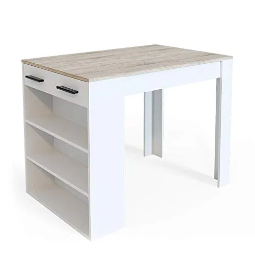 Vicco Bartisch Repose, Sonoma/Weiß, 67 x 100 cm - Moderner Bartisch mit Ablagefächern und kratzfester Oberfläche, ideal für stilvolle Essbereiche.