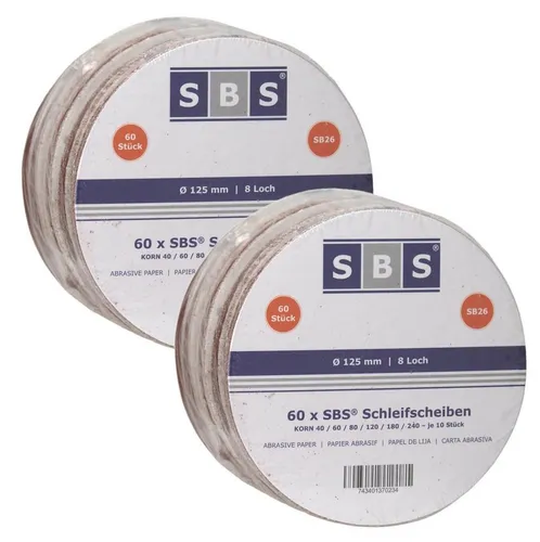 SBS Schlößer Baustoffe Schleifscheibe 120 Blatt Schleifscheiben 125mm Klett Schleifpapier MIX Korn 40-240, (120 St)