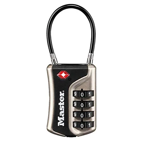 Master Lock 4697EURDNKL TSA Zahlenschloss mit flexiblem Bügel, Nickel, 9,3 x 3,6 x 1,5 cm