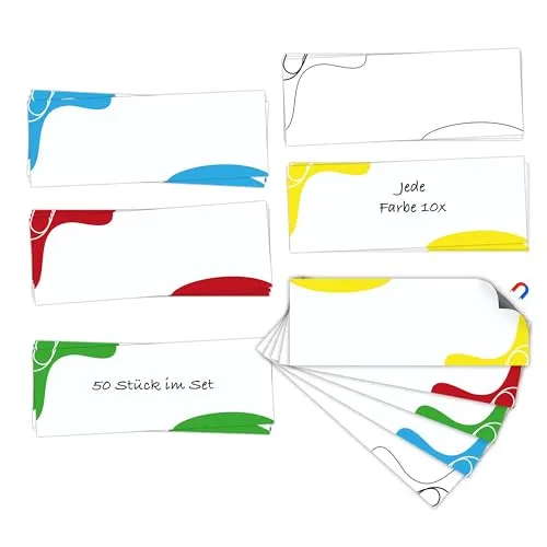 Magnetstreifen beschreibbar 110x40 mm, 10 Stück je Farbe Ideal für Metallregale & Lagersysteme und als Whiteboard Zubehör. Beschreibbare Magnete in 5 Farben (50er Set ohne Stift) 50