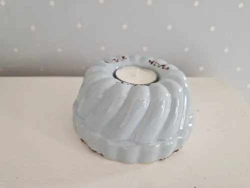 Teelichthalter Backform Kuchen Keramik Ø 12xH5,5cm Hellblau