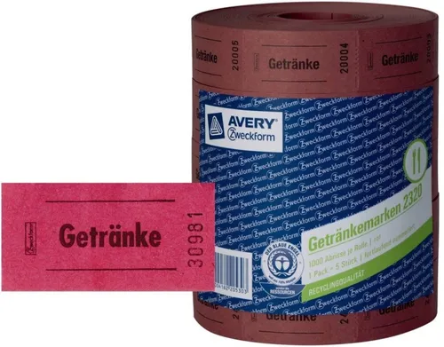 Avery Zweckform 5x Bon-Rolle Rot 5000x Getränke-Marke Bier-Marke Bon Bons Abriss