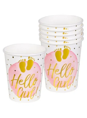 Boland Einweggläser 6 Hello Girl! Pappbecher, Pappe, Partygeschirr für Geburt, Babygeburtstag oder Pullerparty!