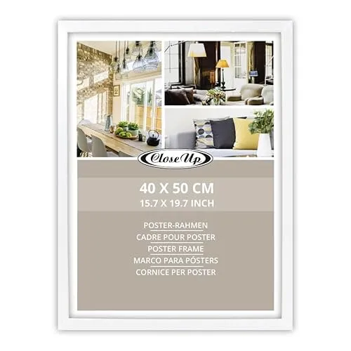 Close Up Posterrahmen 40 x 50 cm - MDF - Weiß, matt - Bilderrahmen mit bruchsicherem Acrylglas & stabile Rückwand - Bilderrahmen für Kunstdrucke & Miniprint