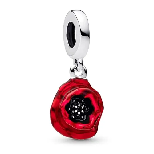 Pandora Charm-Anhänger Silber Rote Blume 793917C01 in rot von Pandora