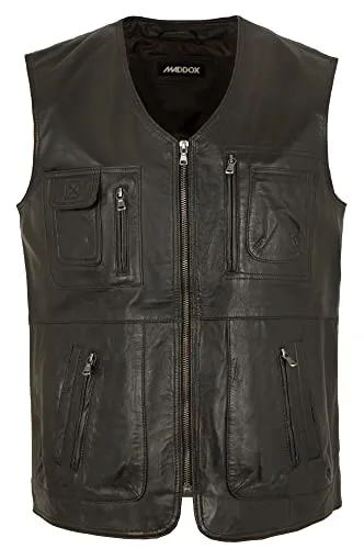 Maddox Herren Lederweste Lammnappa Dunkelbraun Größe 48 - Sportliche Lederweste aus weichem Lammnappa mit praktischen Taschen und Reißverschluss. Ideal für lässige Outfits und vielseitige Kombinationen.