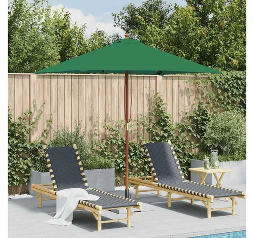 furnicato Sonnenschirm mit Holz-Mast 150x200 cm Grün - Eleganter Sonnenschirm für Garten oder Terrasse, bietet optimalen UV-Schutz und ist dank stabiler Konstruktion langlebig. Einfaches Öffnen und Schließen durch Flaschenzugsystem.