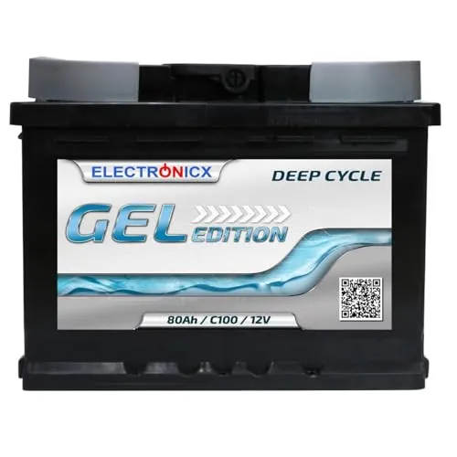 Electronicx Edition Gel Battery 80 Ah 12V - Wartungsfreie Autobatterie für Wohnmobile und Boote, bietet hohe Zyklenfestigkeit und lange Lebensdauer auch bei häufigen Ladezyklen.