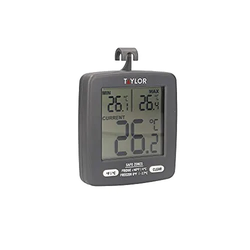 Taylor Pro Digitales Kühlschrank-Gefrierthermometer mit Energie sparender Min-/Max-Temperaturanzeige, Kunststoff, 7,5 x 8 cm, Schwarz