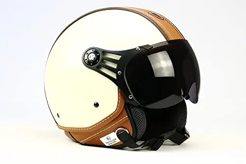 BNO-PL28 Jethelm Beige glänzend + Braun, Motorradhelm mit getöntem Visier - Motorradhelm in Größe S, M, L, XL, super leicht mit nur 1020g, bietet besten Schutz und hervorragende Belüftung für Fahrspaß ohne Überhitzung.