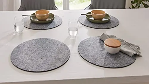 Dekoleidenschaft 4er Set Platzmatte aus Filz, grau, rund, Ø 35 cm, Tischset, Platzset, Filzunterlage, Platzdeckchen, Tisch-Untersetzer, Gedeckset, Filz-Untersetzer