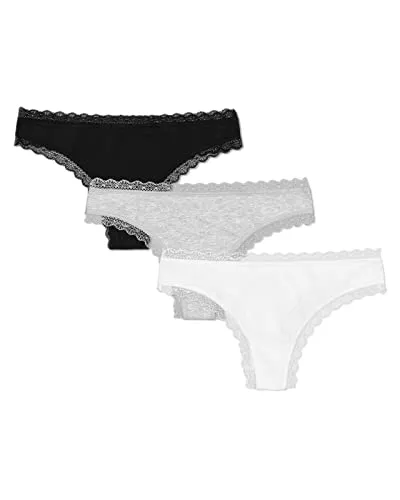 Snocks Tanga Damen mit Spitze - 3er Pack in Weiß/Hellgrau/Schwarz - Komfortable und elegante Unterwäsche - Hochwertige Damen Tangas aus 100% Bio-Baumwolle für ein angenehmes Tragegefühl. Unsichtbar unter der Kleidung, perfekt für jeden Anlass. Elegantes Design mit Spitze und kein einschneidendes Gummiband für höchsten Komfort.