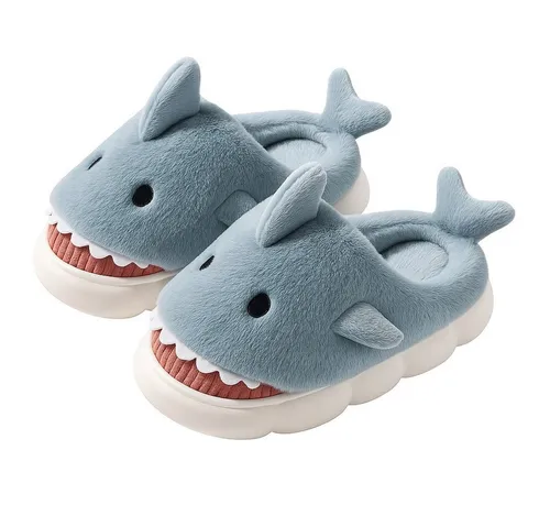 Corimori Flauschige Haifisch Pantoffeln Plüsch Hausschuhe (Packung, Geschenk) rutschfeste Sohle & weiches Innenfutter, Hai Slipper, EU Größe 34-35