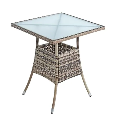 ESTEXO Polyrattan Gartentisch 60x60 cm - Beistelltisch aus UV- und witterungsbeständigem Polyrattan, ideal für Balkon und Terrasse. Pflegeleicht mit stabiler satiniertem Sicherheitsglasplatte.