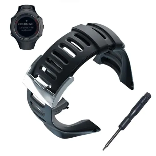 JTMM Weichgummi Reserve Uhrenarmband mit kostenlosem Werkzeug für SUUNTO Ambit 3 PEAK/Ambit 2/1 schwarz, Gummi
