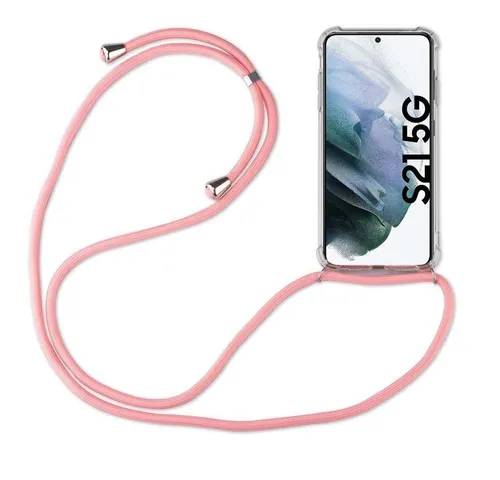 betterfon Handykette für Galaxy S21 5G Rosa Handyhülle mit Band & Kordel Bumper Rosa, Stoßfestes TPU-Case + verstellbares PP-Handyband