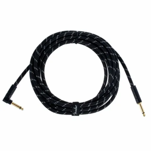 Fender Deluxe Kabel mit gewinkeltem Stecker 4,5m - HiFi-Kabel mit 24K vergoldeten Klinkensteckern, ideal für störungsfreien Sound und hohe Langlebigkeit dank 95% Kupfer Abschirmung.