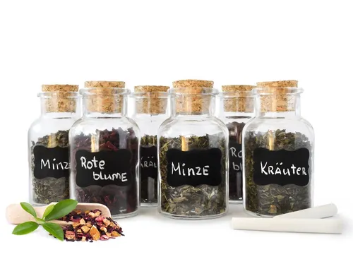 Sendez Gewürzbehälter 12 Gewürzgläser mit Korkverschluss 180ml mit. 24 Etiketten + Stift, Glas, (12-tlg)