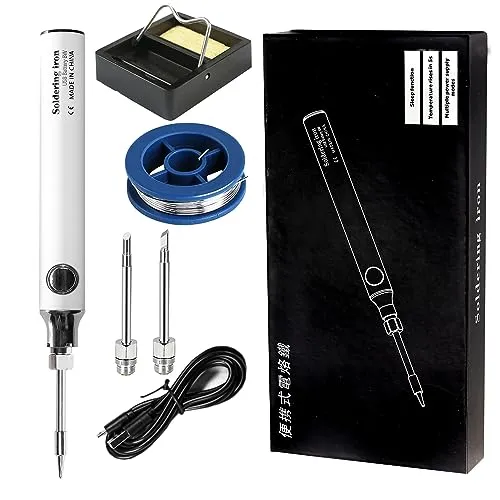 Treedix Lötkolben-Set, 8 W, Schweißwerkzeuge mit einstellbarer Temperatur von 330 bis 450 °C, kabelloser elektrischer Lötkolben/USB-Ladekabel/Lötständer/3 Spitzen zum Löten und Reparieren (weiß)