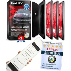 IVALITY Kennzeichenhalter Magnet - Premium Set für 2 Alu Kennzeichen - Kennzeichenhalter, 100% legal und mit den stärksten Magneten weltweit, ideal für Tuning und Auto Zubehör. Inklusive Mikrofasertuch und Montagematerial für einfache Installation.