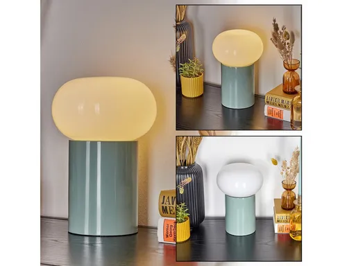 Hofstein Tischleuchte im Retro-Design - Stilvolle Tischleuchte aus Metall und Glas in Türkis und Weiß, ideal für jeden Innenraum. Mit praktischem Schalter am Kabel und modernem Design setzt sie Akzente in Ihrem Zuhause.