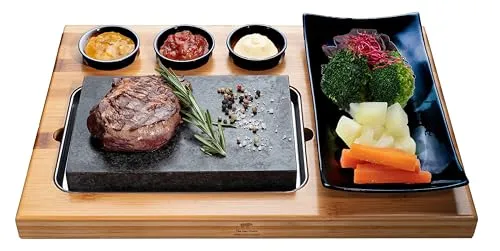 Beefstone Lavastein Steak-Brett Hot Steakstone Steingrill Set UNO BLACK - Raclette Tischgrill mit Lavasteinen für perfektes Steak-Grillen direkt am Tisch, ideal für gesellige Abende.