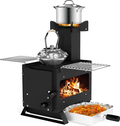 COSTWAY Gartenofen zum Kochen – Tragbarer Campingofen mit Sichtfenster