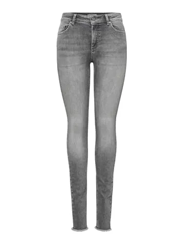 ONLY Damen Jeans 15188520 Grey Denim XL-32 - Stylische Skinny Jeans mit normaler Taillenhöhe, fünf Taschen und offenen Säumen. Dehnbarer Stoff für optimalen Tragekomfort und perfekte Passform.