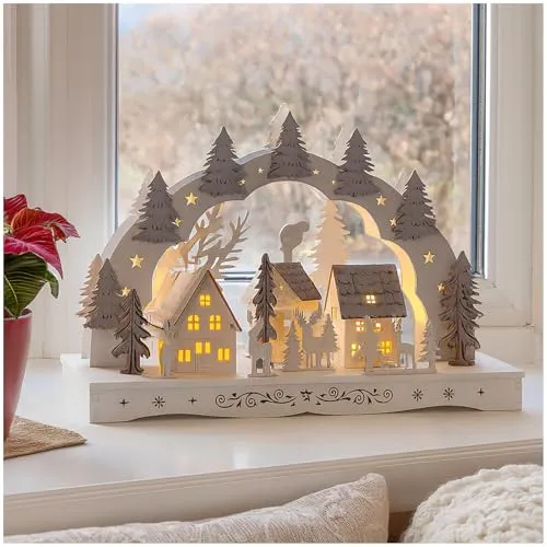 HTI-Living Schwibbogen Leuchtbogen Dorf mit Tannen von HTI-Line