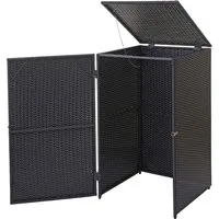 Proregal Mülltonnenverkleidung 110x65x66 cm in Schwarz aus Poly-Rattan - Elegante Mülltonnenbox aus wetterfestem Poly-Rattan für stilvolle Aufbewahrung. Praktischer Klappdeckel mit Wind-Sicherung und stabile Bauweise – ideal für Garten und Hof.