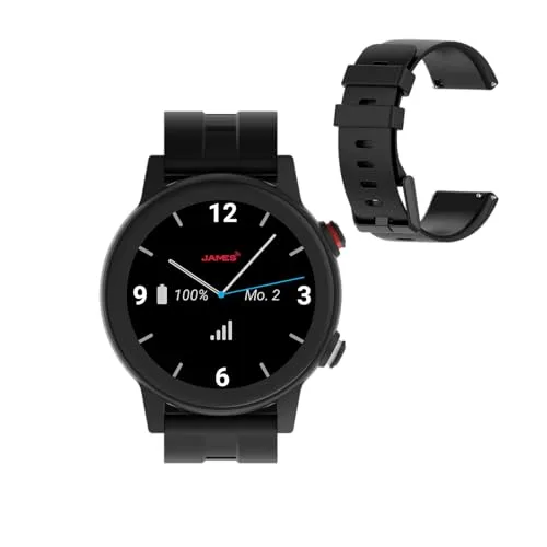 James R9 (schwarz) Notruf mit Ersatzarmband – GPS Ortung, Sturzerkennung, Notrufknopf, Gesundheitsfunktionen & Familien-App inkl. SIM