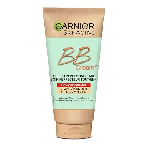 GARNIER Skin Active – BB Anti-Aging-Creme – All-in-1-Perfektionspflege – strafft & spendet Feuchtigkeit – LSF 25 – Hyaluronsäure & Aloe Vera – Vegan & Cruelty Free – alle Hauttypen – mittlere Tönung –