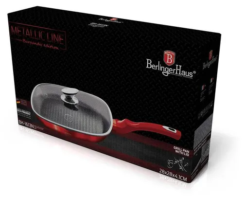 Berlinger Haus Burgundy Metallic LINE Grill BH-1613 Bratpfanne, Aluminium, Induktionsherd-geeignet, Antihaftbeschichtung, inkl. Deckel