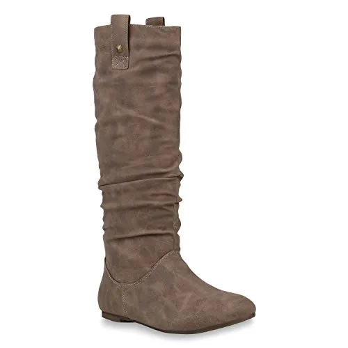 Damen Schlupfstiefel Warm Gefütterte Stiefel Nieten Winter Schuhe 153349 Khaki Arriate 40 Flandell
