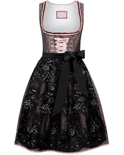 Stockerpoint Damen Finja Midi Dirndl in Altrosa, Größe 38 - Elegantes Midi Dirndl in Altrosa mit trendigem Jacquard Muster und Spitzenschürze. Perfekt für festliche Anlässe und vielseitig kombinierbar.