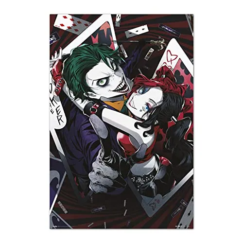 Grupo Erik DC Comics Poster Harley Quinn und Joker Anime - Wanddeko Poster - Wohnzimmer - Ungerahmt - Modern - Glänzend - Mehrfarbig - Querformat - 91L x 61B cm