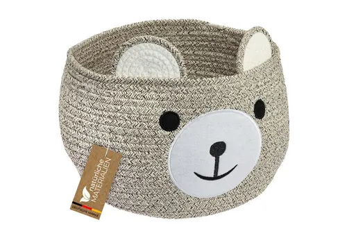 HMF Aufbewahrungskorb Aufbewahrungskorb mit versteckten Griffen, Korb für Kinderzimmer aus Baumwolle, Bär, Hellbraun