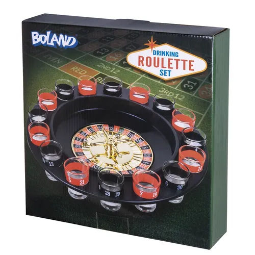 Satz Trinkspiel Roulette (Rad Ø 30 cm, 16 Schnappsgläser und 2 Kugeln)