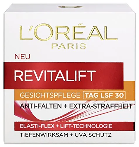 L'Oréal Paris Feuchtigkeitspflege Tag LSF 30 für Frauen - Tagespflege mit Pro-Elastin für straffe Haut, schützt vor UV-Strahlen und mindert Falten, ideal für Frauen von 35 bis 59 Jahren.